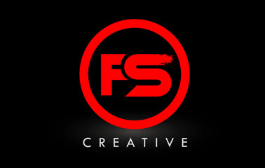 Red FS Brush Letter Logo Design. Creative Brushed Letters Icon Logo.