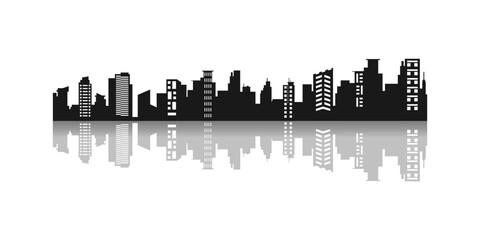 City silhouette with reflection building design isolated