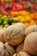 Delicious fresh fruits in the market healthy food for vegetarians