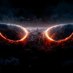 Obraz premium Ai generated art galaxy space landscape, wallpaper, absurd galaxy, horror space, dark galaxy, galaxy space, horror lansdcape