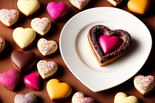 photography of a chocolate heart shaped donut with chocolate, love, heart, valentine, - AI Generated
