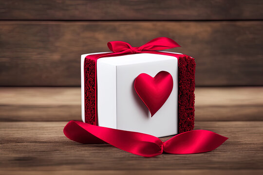 photography of a Stylish craft gift box with red ribbon, love, heart, valentine, - AI Generated