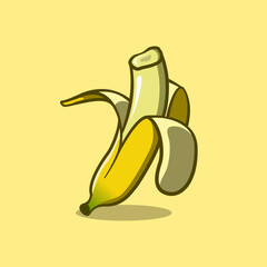 Bitten banana cute illustration concept in cartoon style on isolated background