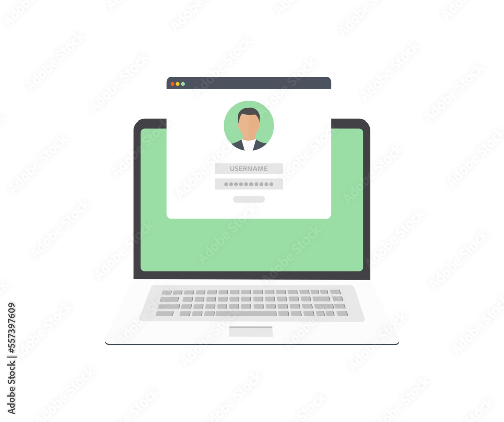 Poster sign in page on laptop screen logo design. desktop computer with login form and sign in button. secu