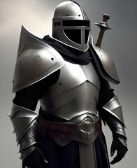 knight in protective armor and sword of medieval warrior. Ai generated image.