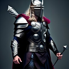 knight in protective armor and sword of medieval warrior. Ai generated image.