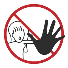 Obraz premium outline vector illustration of red round crossed out women gesture denied or stop raising hand prohibited, stop, denied, do not enter sign, prohibition, attention, warning template design