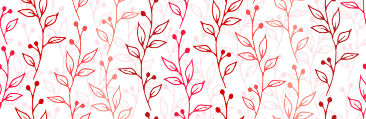 Berry bush sprouts natural vector seamless pattern. Beautiful herbal graphic design. Garden plants foliage and blossom wallpaper. Berry bush twigs girly fashion repeating background