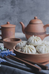 Chinese dim sum dumpling with chinese tea set ceremony 