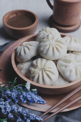 Chinese dim sum dumpling with chinese tea set ceremony 