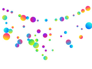 Decorative flying confetti scatter vector illustration. Rainbow round particles fiesta vector. Surprise burst party confetti. Holiday celebration decor background. Gift streamers.