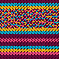 Craft knitted fabric striped ornament. Winter sweater striped jersey textile.