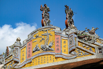 Hue, Vietnam - December 25, 2022: Views of the Tu Hieu Pagoda in Hue, Vietnam.