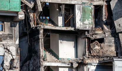 destroyed and burned houses in the city Russia Ukraine war