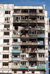 destroyed and burned houses in the city Russia Ukraine war
