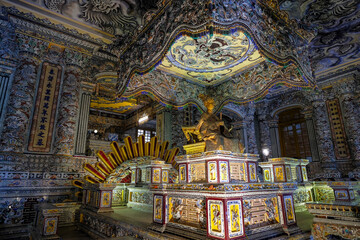 Hue, Vietnam - December 25, 2022: Views of the Khai Dinh Tomb in Hue, Vietnam.