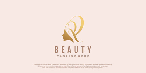 Beauty woman face logo with initial Q design icon vector for beauty business
