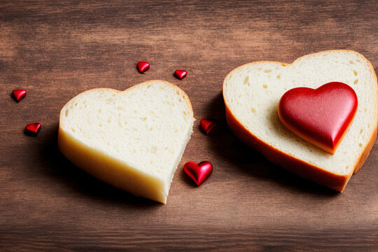 photography of white bread and boiled sausage for making hearts , love, heart, valentine, - AI Generated