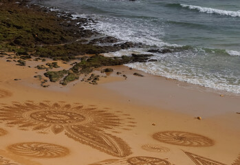 Beautiful beach mandala in Albufeira in Portugal Praia Maria Luisa