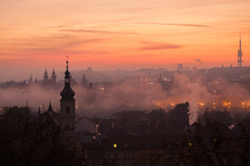 Prague, Bohemia, Czech Republic at sunrise