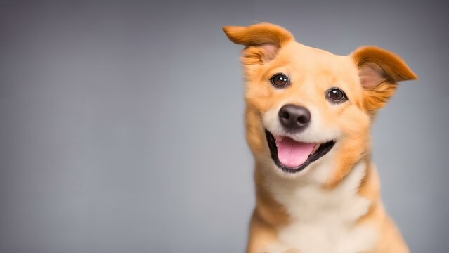 A cute, smiling Pembroke Welsh Corgi dog in studio lighting with a colorful background. Sharp and in focus. Ideal for adding a friendly touch to any project.
