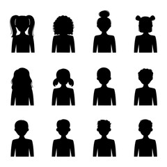 Silhouettes of children, girls and boys, vector illustration