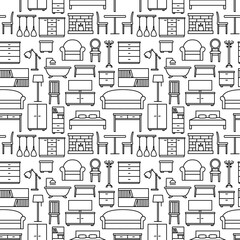 Seamless pattern with furniture icons, vector illustration
