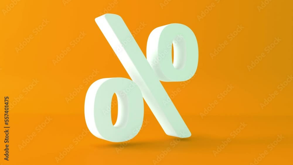 Poster percent sign symbol on orange background with copy space. 3d animation. white percentage sign hoveri