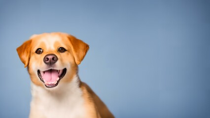 A cute, smiling Labrador dog in studio lighting with a colorful background. Sharp and in focus. Ideal for adding a friendly touch to any project.