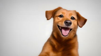 A cute, smiling Golden Retriever dog in studio lighting with a colorful background. Sharp and in focus. Ideal for adding a friendly touch to any project.