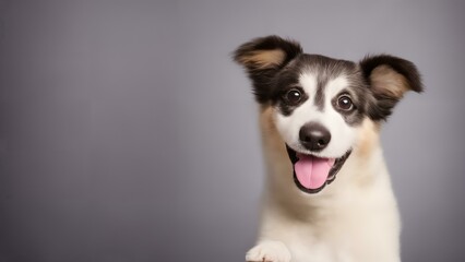 A cute, smiling Border Collie dog in studio lighting with a colorful background. Sharp and in focus. Ideal for adding a friendly touch to any project.