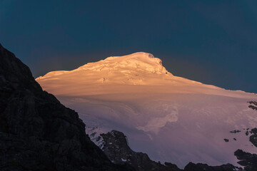 Sunset on the Volcano Cayambe in Ecuador.