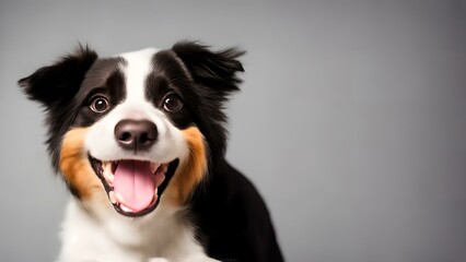 Obraz na płótnie Canvas A cute, smiling Border Collie dog in studio lighting with a colorful background. Sharp and in focus. Ideal for adding a friendly touch to any project.