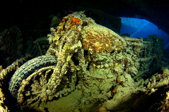Moto hundida en el pecio SS Thistlegorm