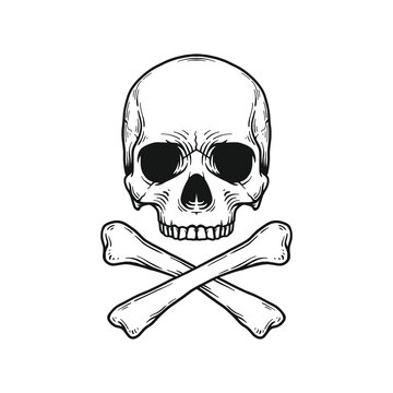 Skull with Crossbones Vector Illustration. Design element for shirt design, logo, sign, poster, banner, card