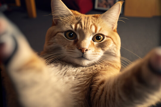 Orange cat taking a selfie, Generative AI illustration