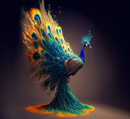 Beautiful abstract peacock  made out of colorful paint, Generative AI illustration
