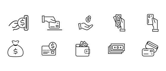 Fototapeta premium payment method sign, money set, financial operations, payment, online, cash payment, ATM, transactions, banking system.