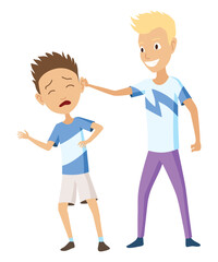 Kids bullying. Childish bullies or verbal and physical conflict between children. Bad child behavior, scared and strong angry children conflict, cartoon characters confrontation