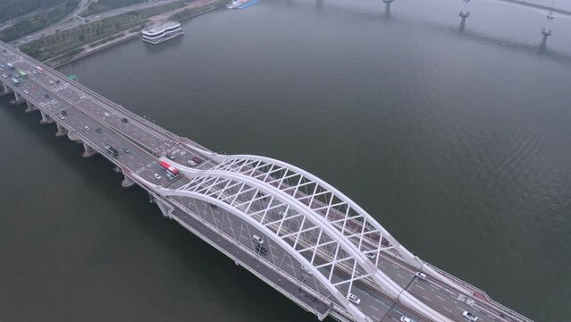 [korea drone footage] Han river landscape, Seoul, Korea, Yangwha bridge,