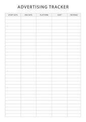 Business Planner Templates Advertising Tracker