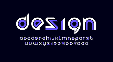 Digital font, modern alphabet, letters and numbers made in future style