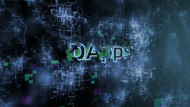 DApps Concept Text Reveal Animation with Digital Abstract Background 3D Rendering for Blockchain, Metaverse, Cryptocurrency