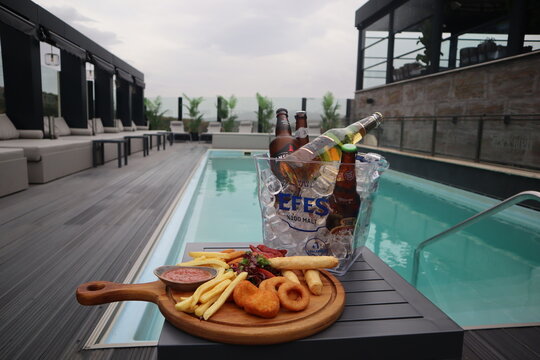 drinks by the pool