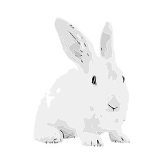black and white drawing sketch of a rabbit with a transparent background