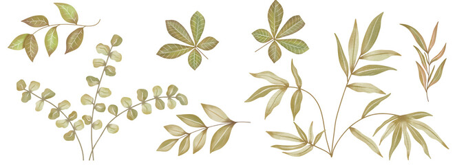 Watercolor Leaves Brown, Branch painting leaf art