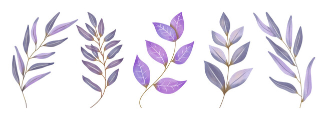 Watercolor Leaves Purple, Branch painting leaf art