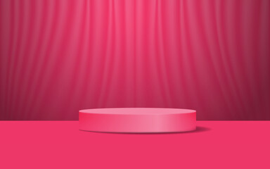 3D rendered scene podium stage makeup for product backdrop, pink curtain, perfect for valentine's day and other holidays. Vector illustration