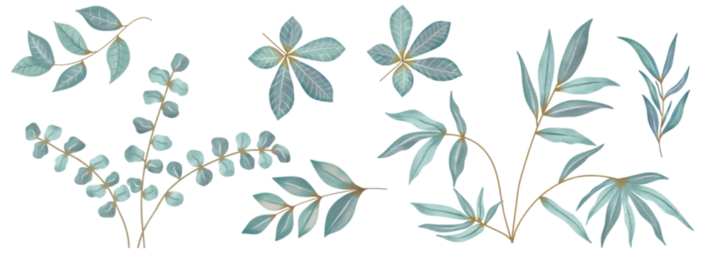 Watercolor Blue Pink, Branch painting leaf art