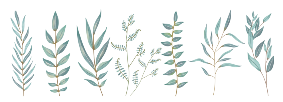 Watercolor Blue Pink, Branch painting leaf art